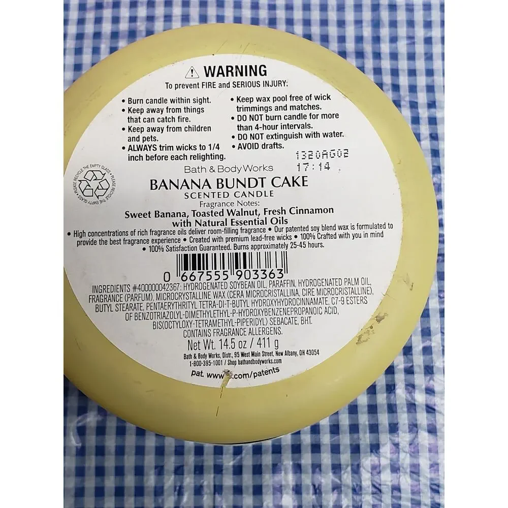 BBW Banana Bundt Cake Large 3 Wick Candle Bakery Home Fragrance Decor